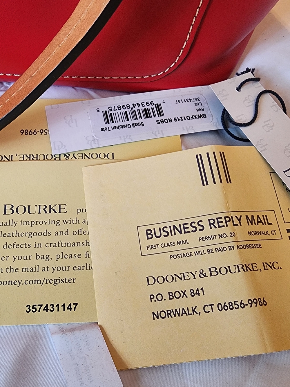 Dooney & Bourke Red Leather Tote with Tan Handles - Picture 8 of 14